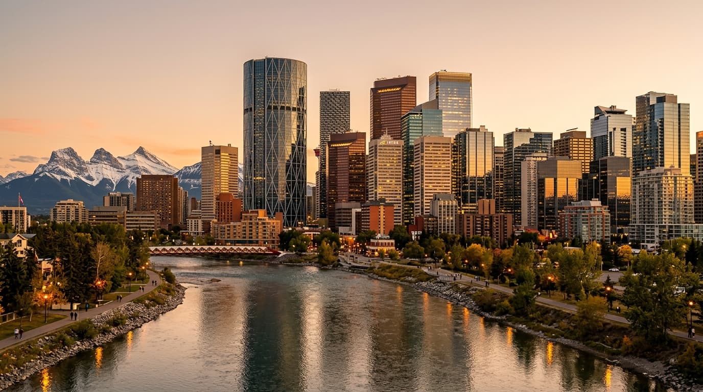 Calgary Downtown Skyline with Canadian Rocky Mountains